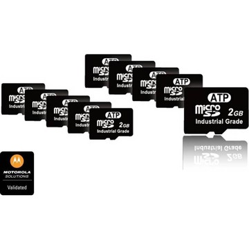 ATP 2GB Industrial Grade (10 pack) microSD flash memory card designed and tested for rugged mobile computing and intensive program/erase operation. For use with MC95, MC55, MC75, MC75A, MC65, ES400. This is a Validated Product.
