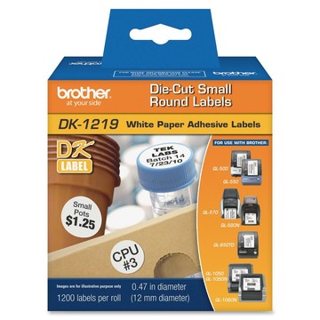 BROTHER MOBILE, 0.47" (12MM) ROUND PAPER LABELS, 1,200 LABELS/ROLL (EXCLUSIVE PARTNERS ONLY)