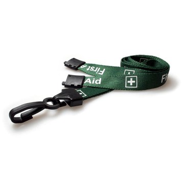 Green First Aid Lanyards with Plastic J Clip (Pack of 100)