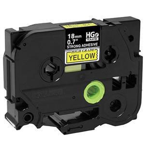 BROTHER MOBILE,  HG EXTRA STRENGTH ADHESIVE TAPES, (5 PACK) - 0.7 IN X 26.2 FT (18MM X 8M) BLACK ON YELLOW