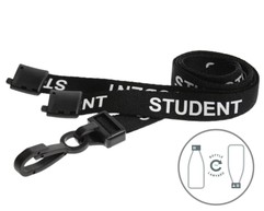 Black Student Lanyards with Plastic J Clip (Pack of 100) image