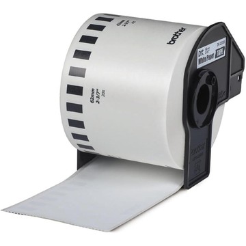 DK22205: Brother DK-22205 Continuous Paper Label Roll, Black on White, 62 mm wide and 30 m long.