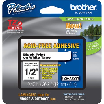 BROTHER MOBILE, .47 IN X 26.2 FT,  BLACK INK ON WHITE ACID FREE LABEL, ALL HGE/HG/TZE/TZ MODELS