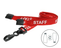 Red Staff Lanyards with Plastic J Clip (Pack of 100) image