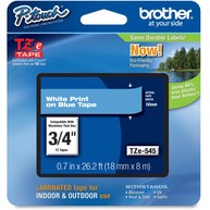 BROTHER MOBILE, P-TOUCH, STANDARD LAMINATED TAPES, .7 IN X 26.2 FT (18 MM X 8 M) WHITE ON BLUE image