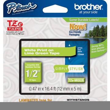 P-touch TZe-MQG35 Label Tape - Direct Thermal; Thermal Transfer, Lime Green
