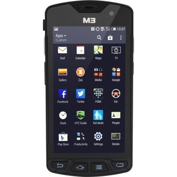 Android 4.3 GMS, HSPA+, 802.11 a/b/g/n, No Scanner, Front and Rear Cameras, BLUETOOTH, GPS, 1G/8G, Extended Battery is included. Requires direct power supply(SM10-PWSP-U00) or Cradle and Power Supply for charging. (sold separately)