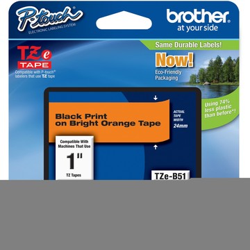 BROTHER, 24MM (0.94'') BLACK ON FLUORESCENT ORANGE TAPE FOR P-TOUCH 5M (16.4 FT) MASTER PACK QTY 6 TAPES