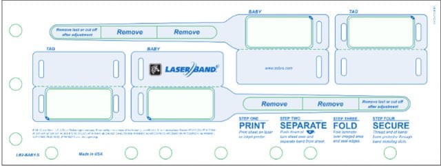 Zebra LittleSecure Bracelet de Poignet pour Nourrissons, Laser, 4.25" x 11", Blanc, Autolaminé, Résistant aux Altérations, Sans Latex