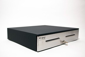 Series 4000 Cash Drawer (Stainless Steel Front with Dual Media Slots, 320 MultiPRO Interface, 18 Inch x 16 Inch and Coin Roll Storage Till) - Color: Black image
