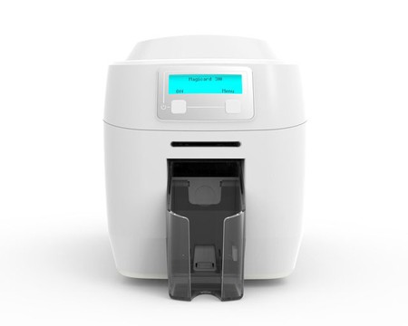 Imprimante de cartes d'identité Magicard 300 recto verso, 300dpi, USB/Ethernet, déchiquetage numérique, HoloKote, chargeur de 100 cartes