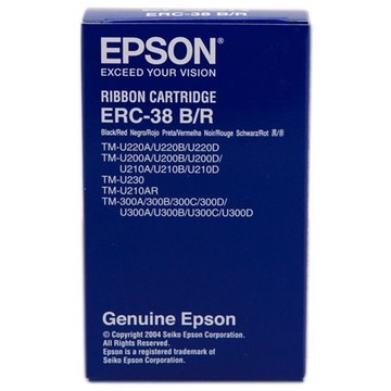 EPSON, ERC-38BR, CONSUMABLES, BLACK & RED INK RIBBON, FOR USE IN TM-U220, TM-U210, TM-U230, TM-U325, TM-U375, TM-U300, TM-U200, 10 RIBBONS PER BOX, 12 BOXES PER CASE, 120 QTY RIBBONS TOTAL, THIS ITEM
