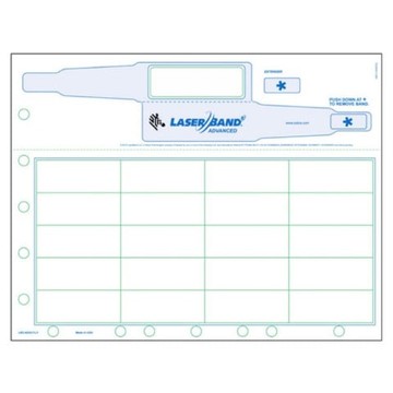 Zebra LaserBand2 Advanced Zoned Adult Wristband Sheetlet Auto-laminant, Sans Latex, Fermeture adhésive anti-manipulation, Imprimante laser, 4,25 x 11 po, 9,625 po