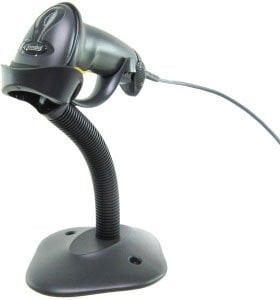 LS2208 Black (with Stand) Serial Kit: LS2208-SR20007R Scanner, CBA-R01-S07PAR Serial Cable, PWRS-14000-253R Power Supply (USA, CA, MX, JP, TW), 20-61019-02R Stand