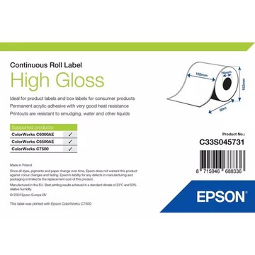 HIGH GLOSS LABEL CONTINUOUS    SUPL ROLL 102MM X 60M