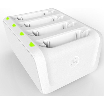 MC40 White, Healthcare 4-slot battery charger, Disinfectant Ready. Must order power supply (PWR-BGA12V50W0WW) and DC cable (CBL-DC-387A1-01) separately