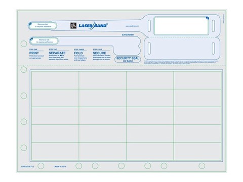 Zebra LaserBand 2 Adult Wristband Labels, Self-Laminating, Tamper-Evident, Adhesive Closure, White, 8.5 x 11
