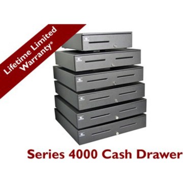 APG, S4000, HEAVY DUTY CASH DRAWER, MULTIPRO 12/24V, BLACK, PAINTED FRONT, 18X16, 2 MEDIA SLOTS, 5X6 ADJ BILL/FIXED COIN WIDTHS TILL, INCL CABLE