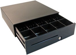 Series 100 Cash Drawer (Adjustable Media Slot, Hard-Wired for Epson TM Series and 16 Inch x 16 Inch) - Color: Black image