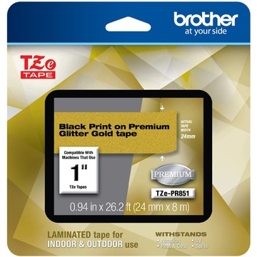 BROTHER MOBILE, 0.94 IN X 26.2 FT (24MM X 8M), BLACK INK ON GLITTER GOLD LABEL, 2 PACK