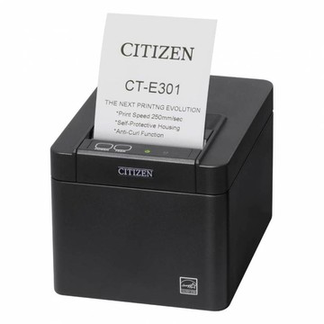 Citizen CT-E301 Receipt Printer, Two-Color, Direct Thermal, 250mm/s, USB, Cutter, Black