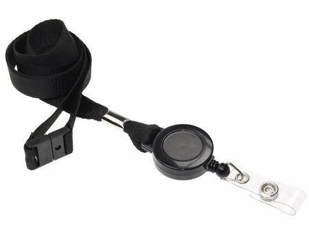 15mm Black Lanyards with Card Reels (Pack of 50)